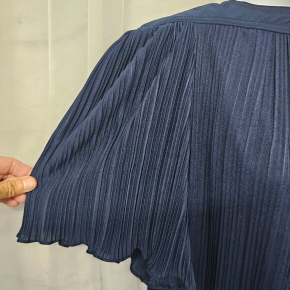 Vintage Risa Ann Navy Blue Dress Retro Layered Crinkle Shift 16.5 - Picture 3 of 12